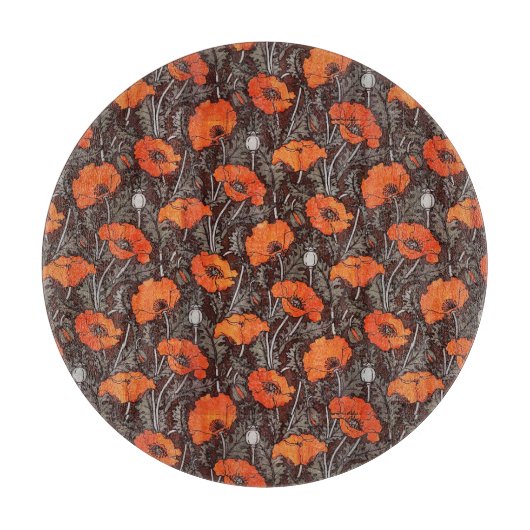 Planche À Découper POPIES ROUGES EN FLEAU DE Pavot BLANC NOIR (Devant)