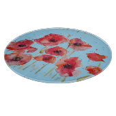 Planche À Découper Poppie rouge sur les Poppies d'aquarelle bleu Déco (Coin)