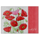 Planche À Découper Poppies roses rouges Art Personnalisé Monogramme p (Devant)