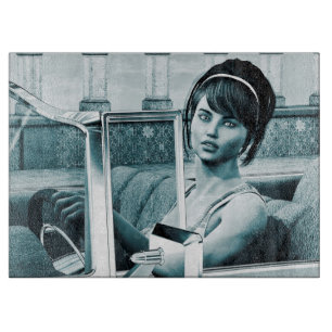 Planche À Découper Portrait d'art de femme glamour bleu vintage