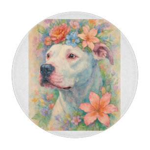 Planche À Découper Portrait de Pit Bull Floral Coloré sur Impression