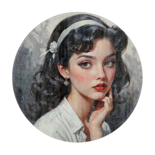 Planche À Découper Portrait inspiré par Retro d'une jeune femme réflé (Devant)