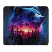 Planche À Découper Portrait Ours Double Exposition Avec Coucher De So (Devant)