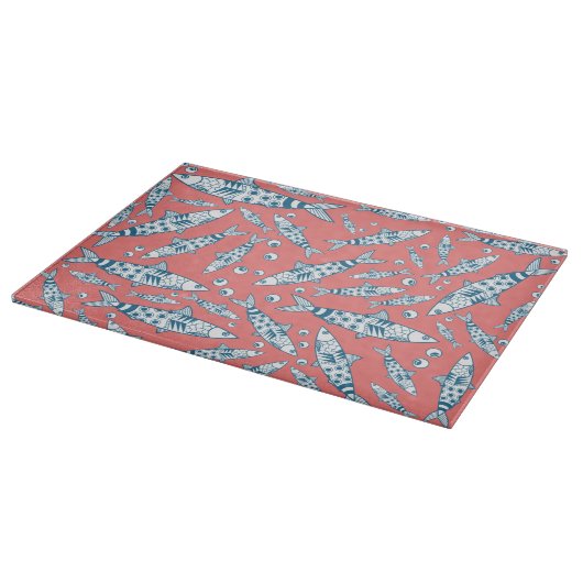 Planche À Découper Portugais Lisbonne Sardines Motif Azulejos rose (Coin)