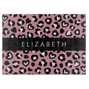 Planche À Découper Poster de animal, Léopard Rose, Coeurs, Votre Nom