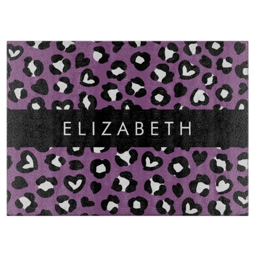 Planche À Découper Poster de animal, Léopard Violet, Coeurs, Votre No (Devant)