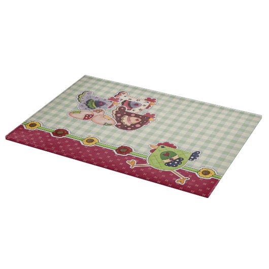 Planche À Découper Poules et coq Conception rustique (Coin)