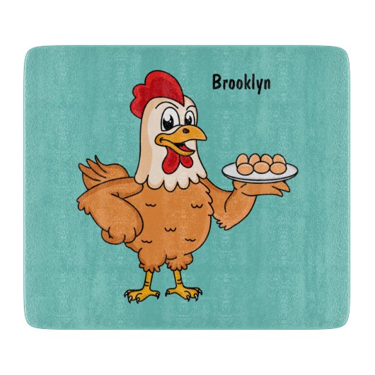 Planche À Découper Poulet avec oeufs sur plaque de dessin animé (Devant)