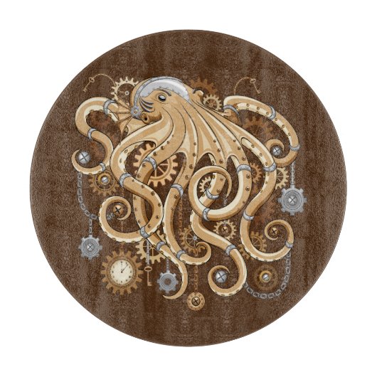 Planche À Découper Poulpe Steampunk Rétro Fantastique Mécanique (Devant)