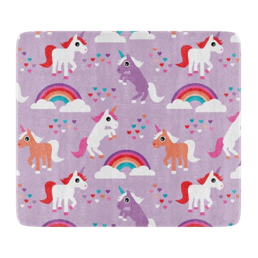 Planche À Découper Pourpre mignon d'arc-en-ciel de licorne (Devant)