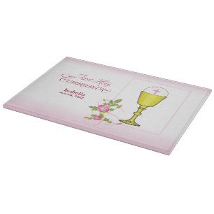 Planche À Découper Première communion personnalisée fille rose