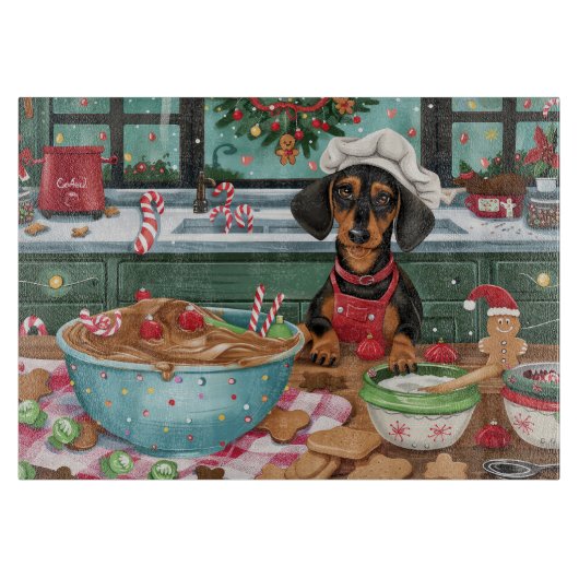 Planche À Découper Préparation de fêtes de Noël pour Teckel : Cuisine (Devant)