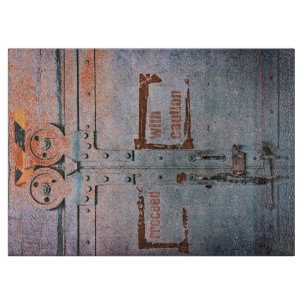 Planche À Découper Procéder avec prudence porte industrielle gris ble