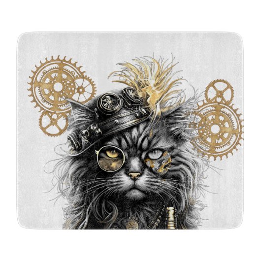 Planche À Découper Professeur Sprocket-Paws Le Chat Steampunk Funky (Devant)