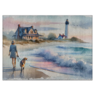 Planche À Découper Promenade côtière jusqu'au phare au coucher du sol