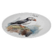 Planche À Découper Puffin sur une aquarelle rocheuse, personnalisé (Coin)