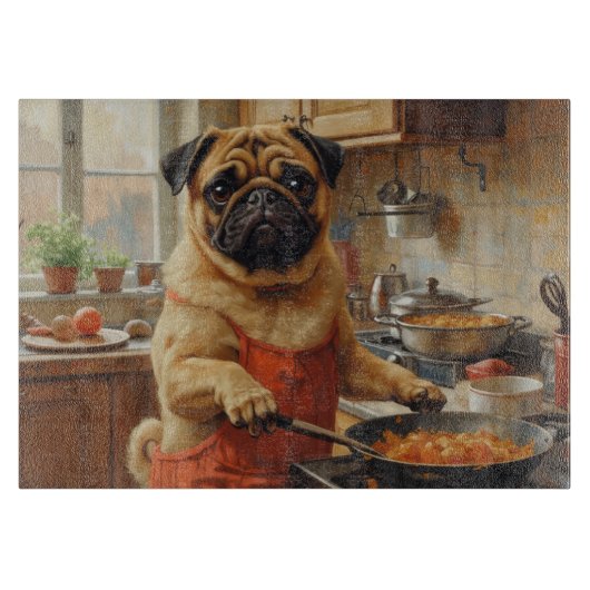 Planche À Découper Pug cuisine dans la cuisine (Devant)