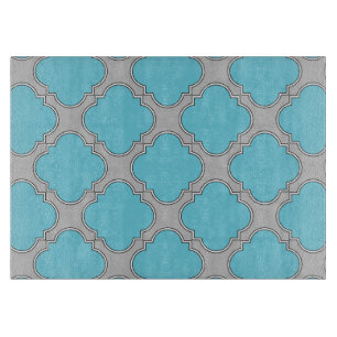 Planche À Découper Quatrefoil bleu et gris