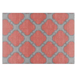 Planche À Découper Quatrefoil corail et gris