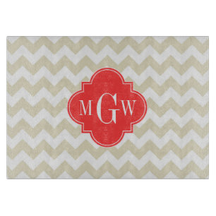 Planche À Découper Quatrefoil de corail blanc beige 3 Monogramme