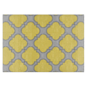 Planche À Découper Quatrefoil jaune et gris