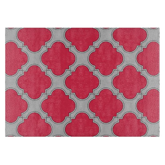 Planche À Découper Quatrefoil rouge et gris (Devant)