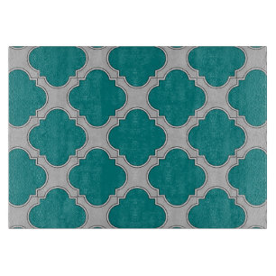 Planche À Découper Quatrefoil turquoise et gris