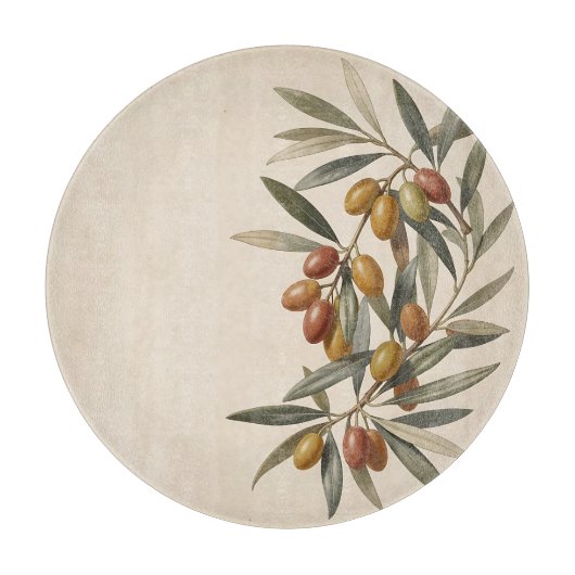 Planche À Découper Rameau d'olive botanique vintage Olives (Devant)