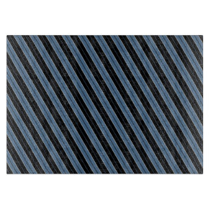 Planche À Découper Rayures bleues noires et blanches en diagonale
