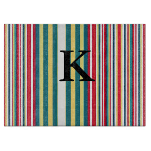 Planche À Découper Rayures rétro colorées ajoutent monogramme lettre
