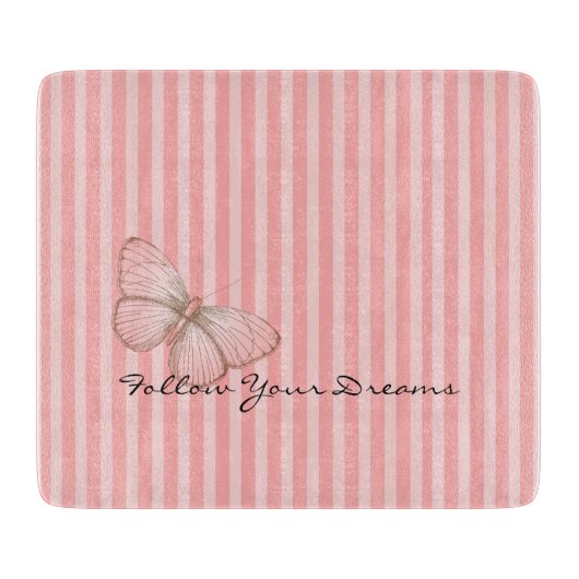Planche À Découper Rayures roses avec papillon (Devant)