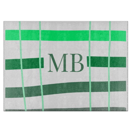 Planche À Découper rayures vertes monogramme épais ajouter nom titre (Devant)