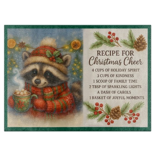 Planche À Découper Recette pour Noël Cheer avec un Raccoon d'hiver (Devant)