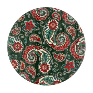 Planche À Découper Red and Green Paisley Round Cutting Board