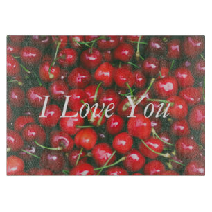 Planche À Découper Red Cherry - I Love You (texte personnalisable)