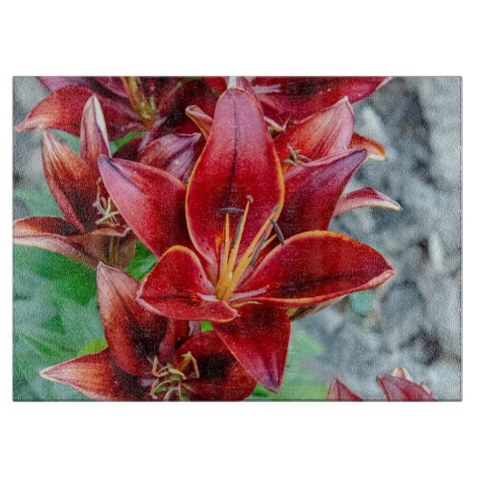 Planche À Découper Red Stargazer Lily Flower, Photographie canadienne (Devant)