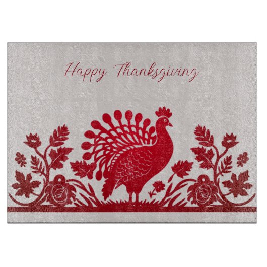 Planche À Découper Red Thanksgiving Turkey Floral Cutboard (Devant)