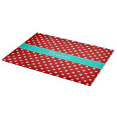 Planche À Découper Red White Polka Dots Bright Aqua Nom Monogram (Coin)