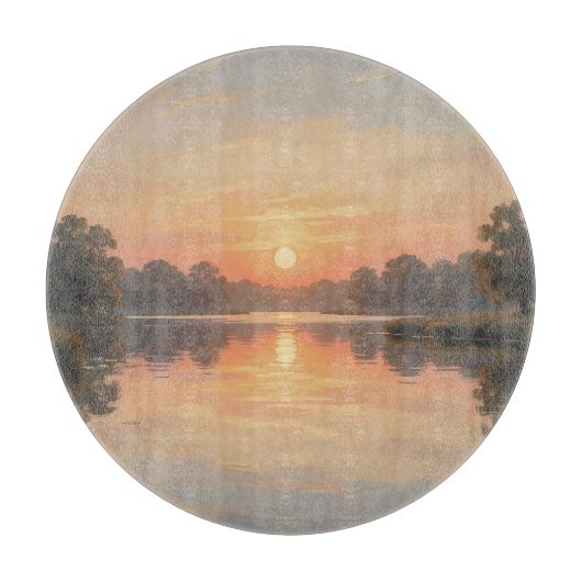 Planche À Découper Reflet du lac à l'heure dorée Impressionniste (Devant)