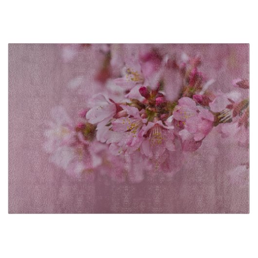Planche À Découper Reflets Rose Pâle des Fleurs de Cerisier Sakura (Devant)