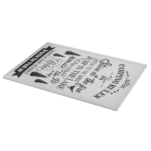 Planche À Découper Règles de Camping Happy (Coin)