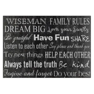 Planche À Découper Règles de famille Nom Persona Glass Cutboard