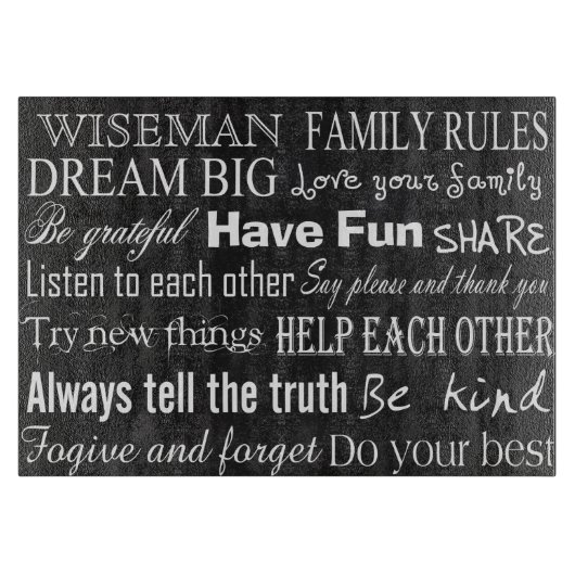 Planche À Découper Règles de famille Nom Persona Glass Cutboard (Devant)