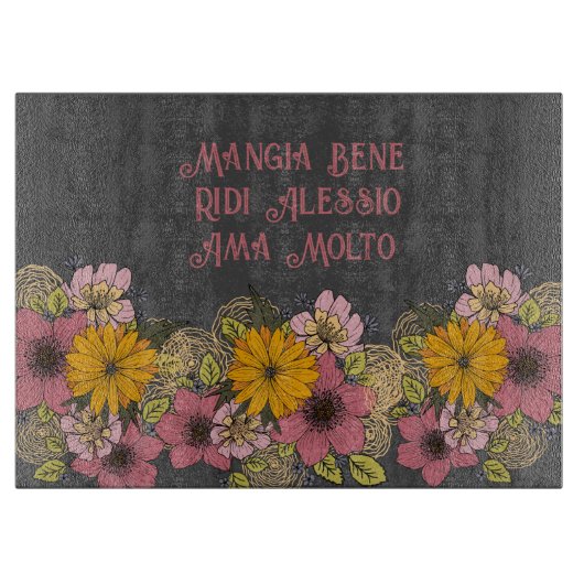 Planche À Découper Remplissage d'une citation italienne avec des flor (Devant)