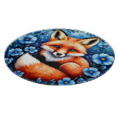 Planche À Découper Renard entouré de fleurs bleues (Coin)