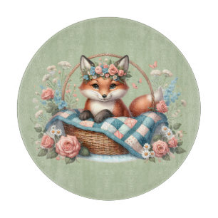 Planche À Découper Renard floral dans un panier avec courtepointe et