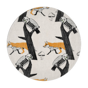 Planche À Découper Renard, hibou, arbre, sans couture vintage.