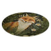 Planche À Découper Renard Rouge Élégant Et Feuillage Vert (Coin)