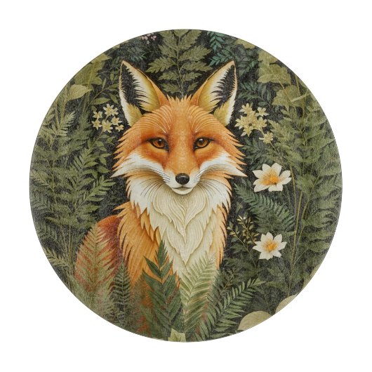 Planche À Découper Renard Rouge Élégant Et Feuillage Vert (Devant)