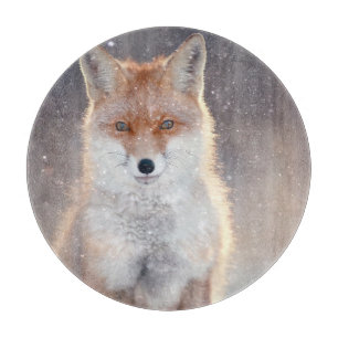 Planche À Découper Renard rouge, forêt d'hiver, illustration pittores